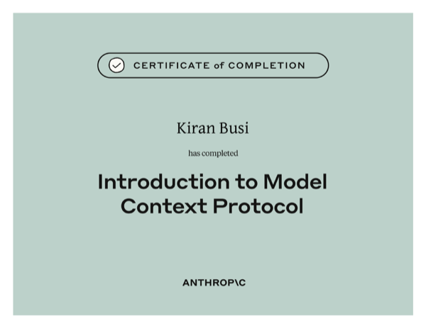 Introduction to Model Context Protocol certificate