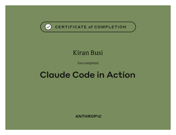 Claude Code in Action certificate